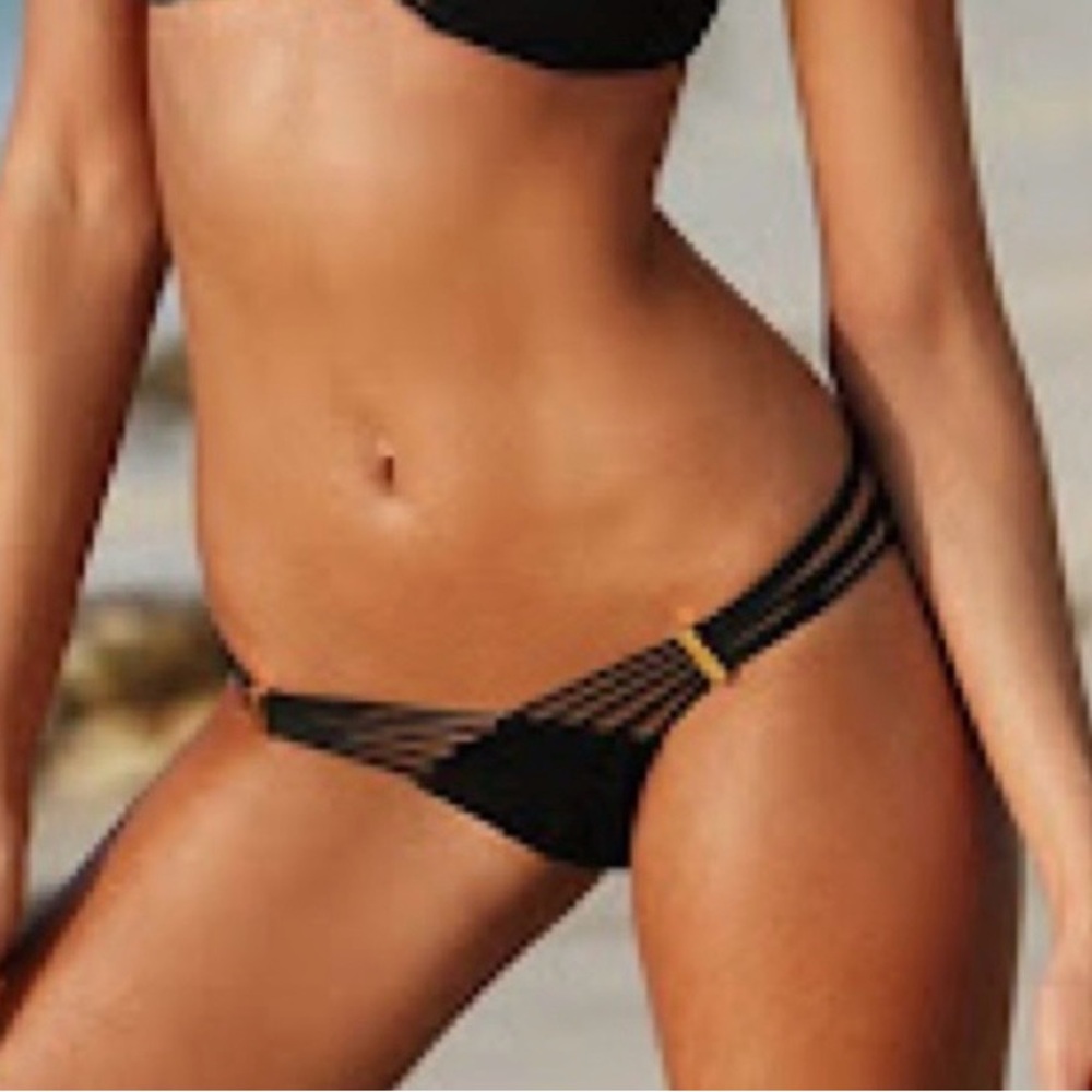 Victoria’s Secret Black & Gold Women’s Super Low Rise Waist Bikini Bottom- Small